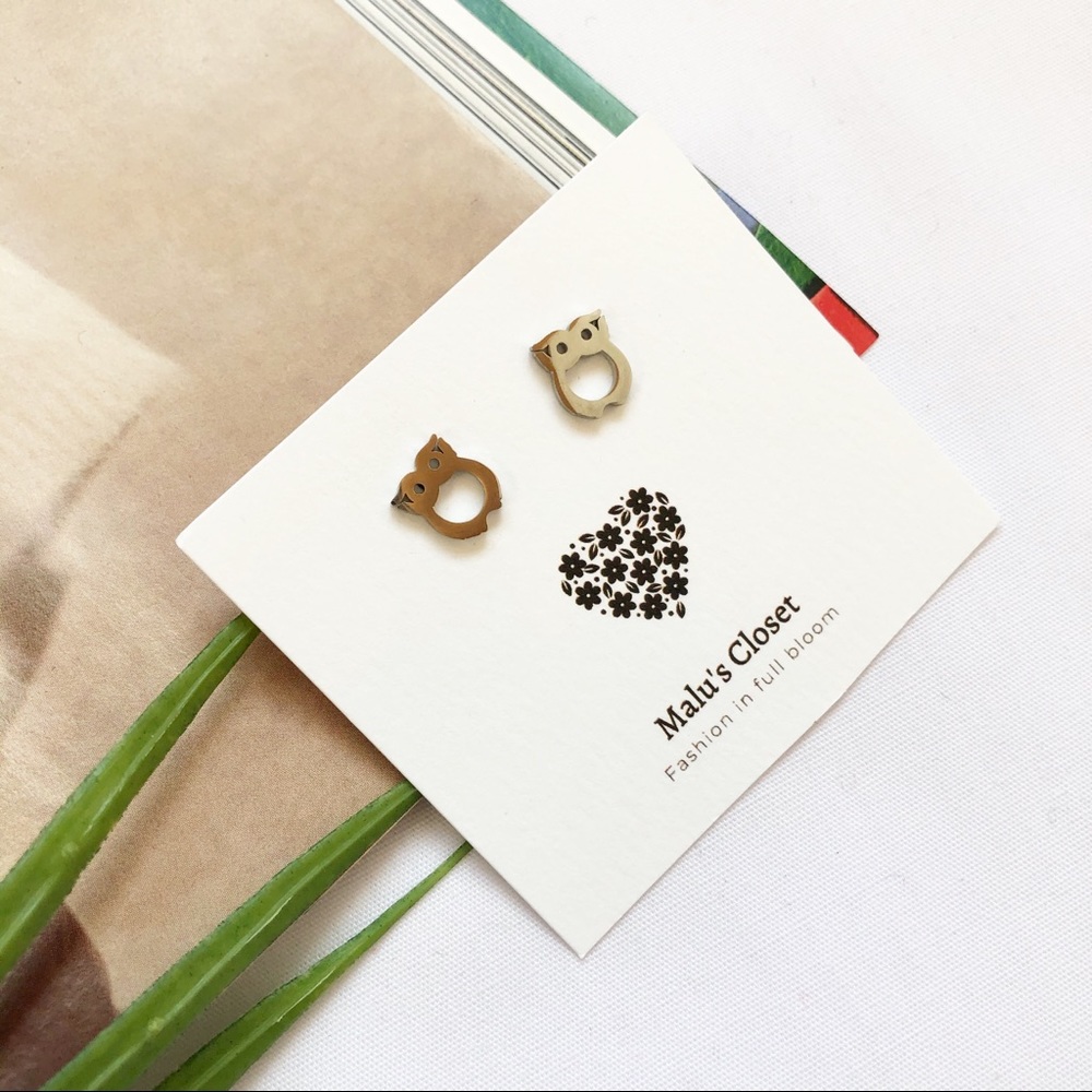 Dainty Little Owl Earrings Studs Stainless Steel